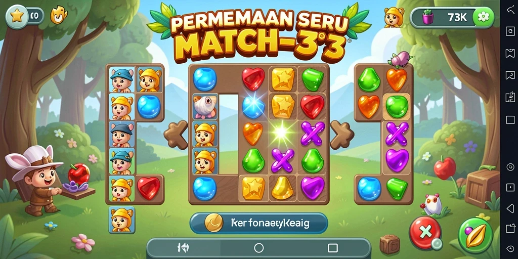Tampilan gameplay 73K yang penuh warna dan seru.