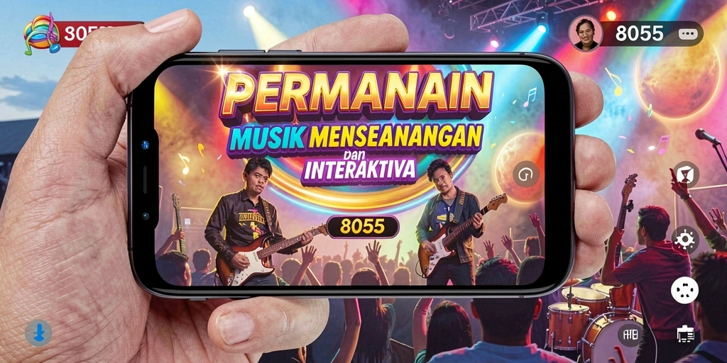Tampilan gameplay <strong>8055</strong> yang menarik dan interaktif dengan musik.