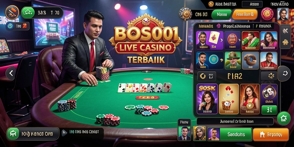Screenshot gameplay Live Casino yang menampilkan dealer dan pemain.