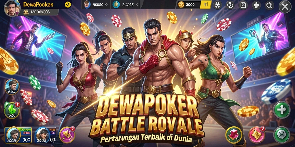 Tangkapan layar gameplay DEWAPOKER menampilkan aksi mendebarkan di arena Battle Royale.