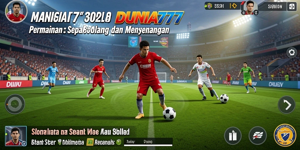 Tampilan gameplay DUNIA777 yang menegangkan dan penuh aksi sepak bola.