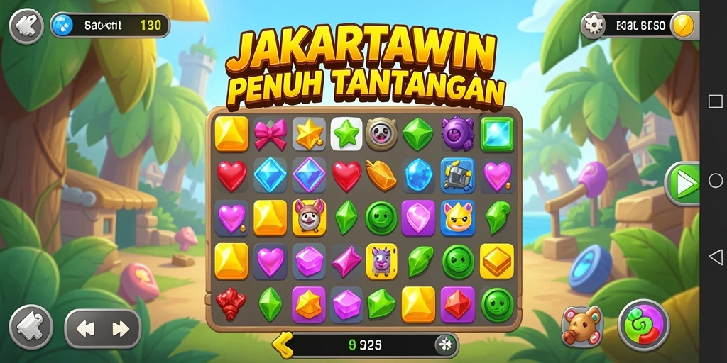 Screenshot utama JAKARTAWIN menampilkan gameplay Match-3 yang seru.
