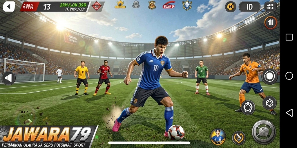 Screenshot JAWARA79 menunjukkan pemain beraksi dalam permainan olahraga yang seru.