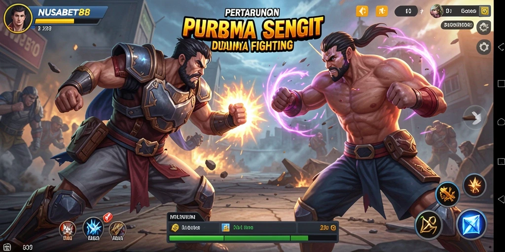 Gameplay intense NUSABET88 dengan karakter bertarung.