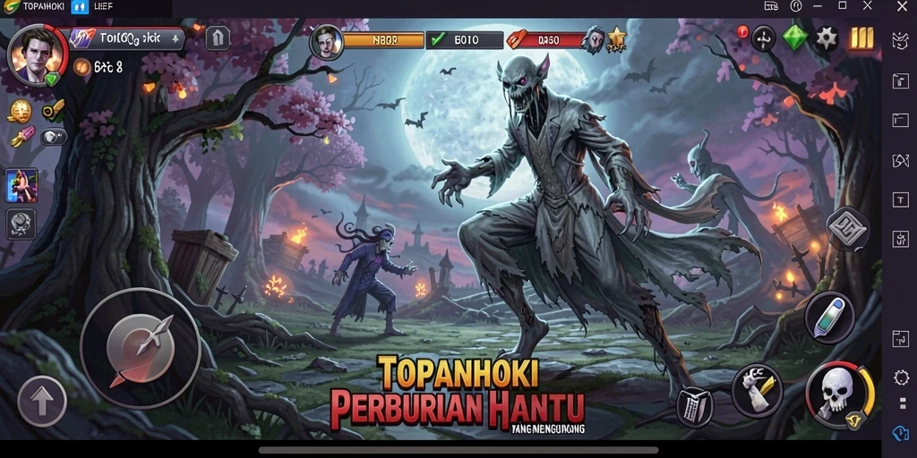 Tampilan gameplay mencekam saat menjelajahi tempat angker di TOPANHOKI.
