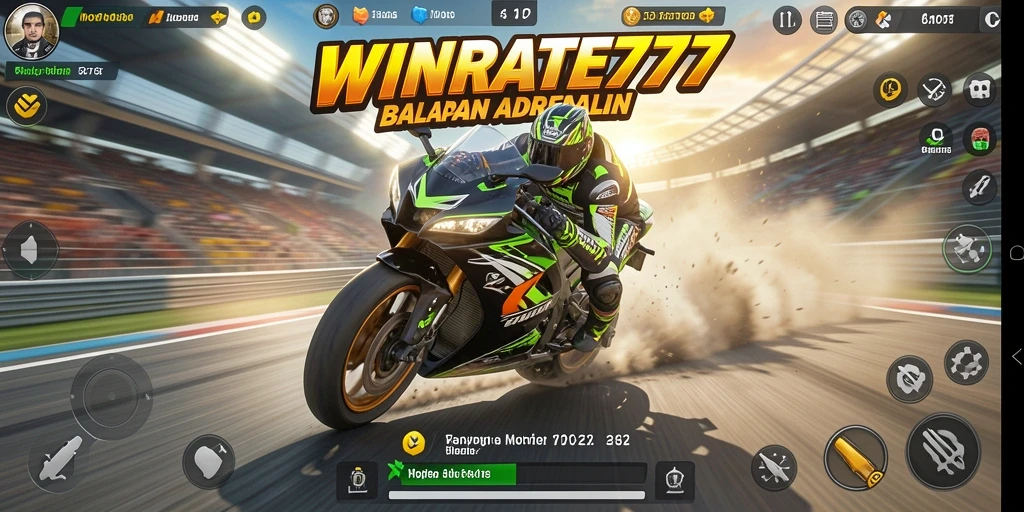Tampilan gameplay balapan motor yang mendebarkan di WINRATE777.